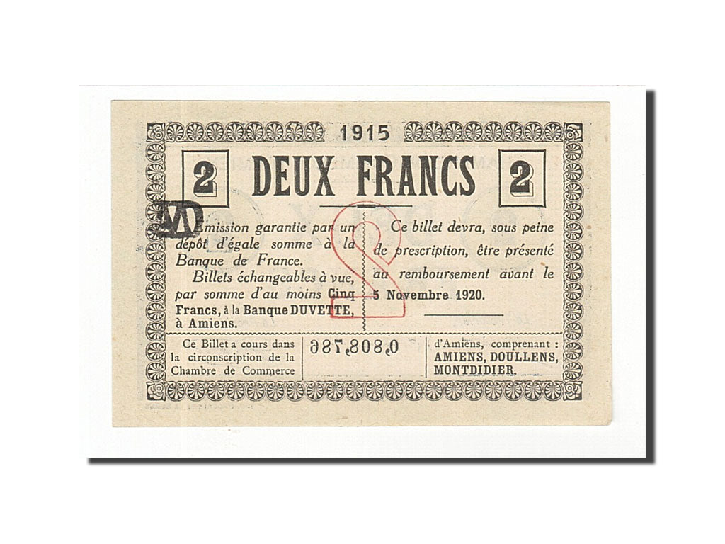Banknote, Pirot:7-46, 2 Francs, 1915, France, UNC(63), Amiens