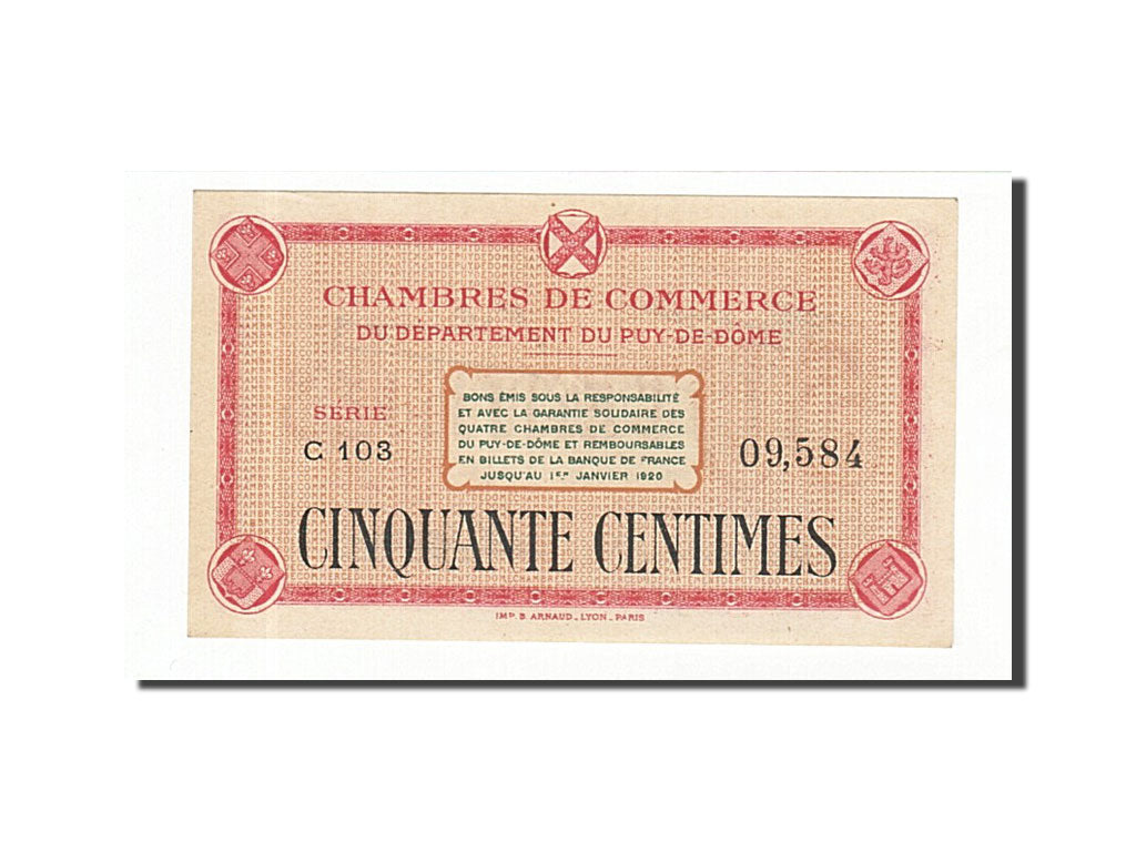 Banknote, Pirot:103-1, 50 Centimes, France, UNC(65-70), Clermont-Ferrand