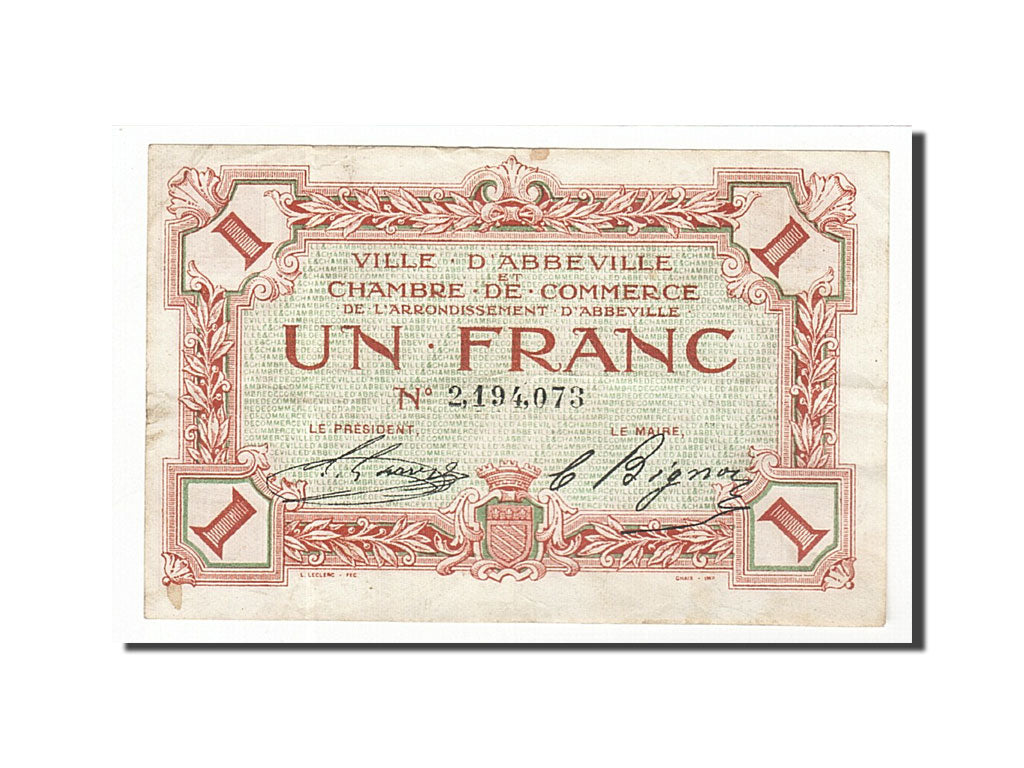 Banconote, Pirot:1-9, BB, Abbeville, 1 Franc, Francia