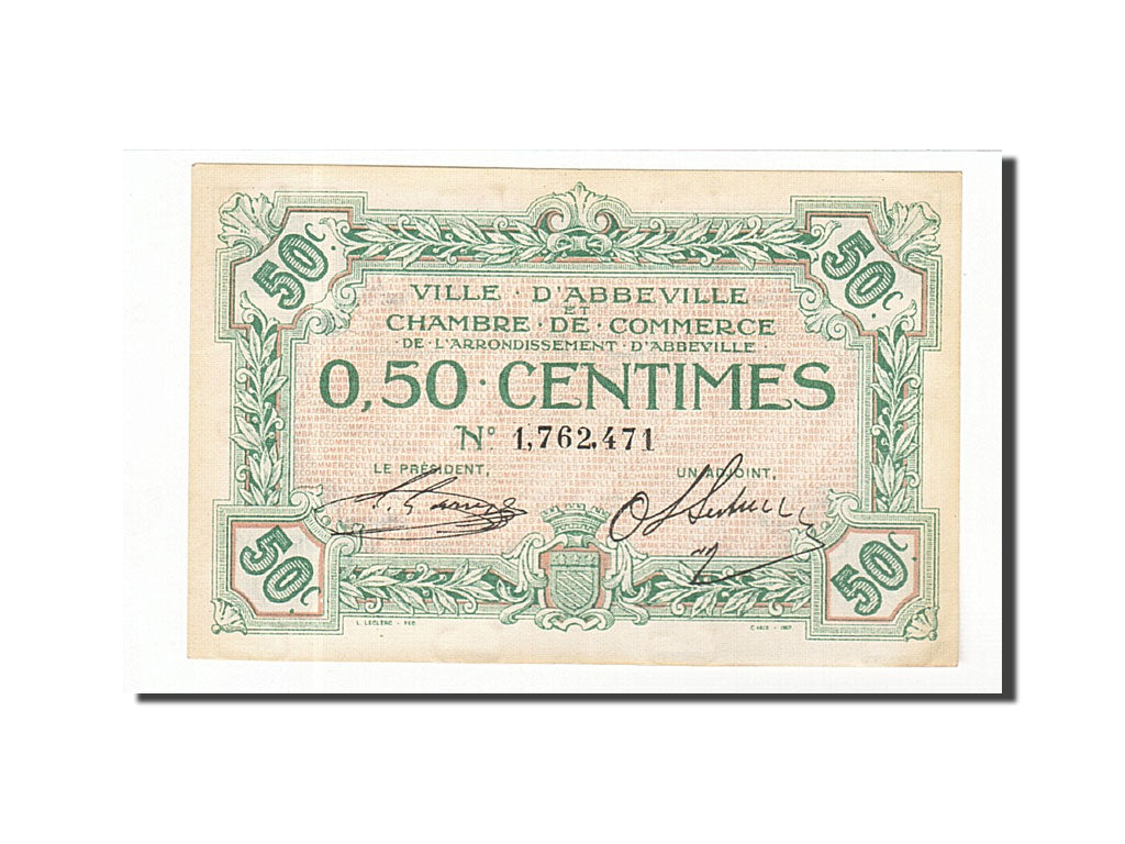 Banknote, Pirot:1-8, 50 Centimes, France, UNC(63), Abbeville