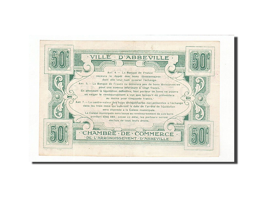 Banknote, Pirot:1-8, 50 Centimes, France, UNC(63), Abbeville