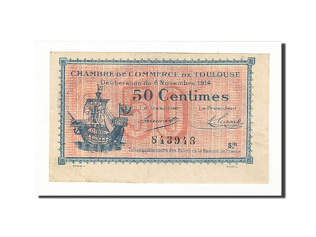 Banknot, Francja, Toulouse, 50 Centimes, 1914, AU(50-53), Pirot:122-1