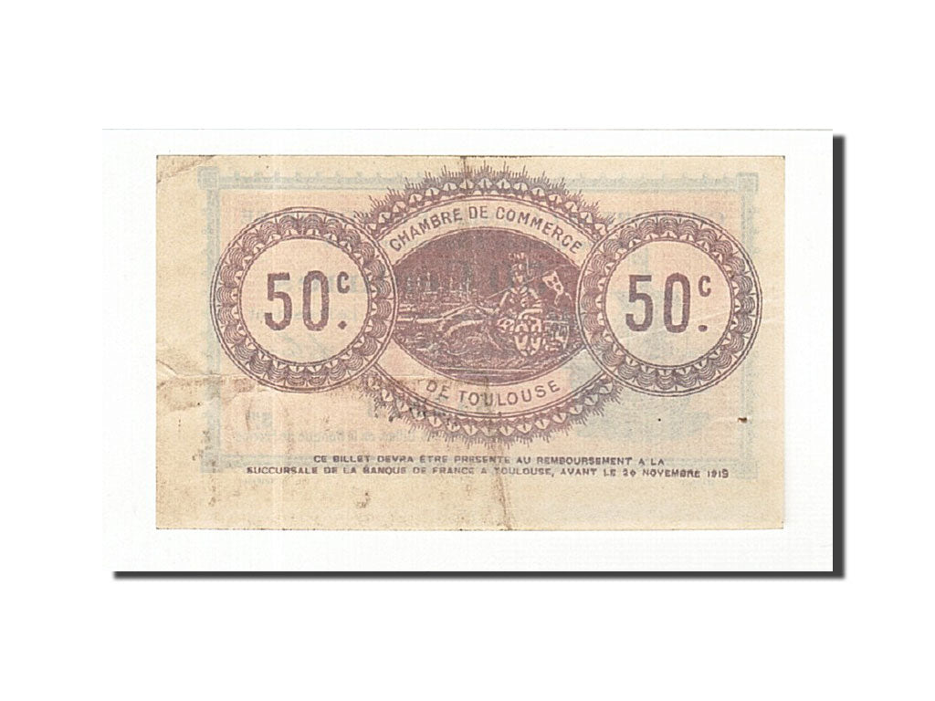 Banknot, Francja, Toulouse, 50 Centimes, 1914, AU(50-53), Pirot:122-1