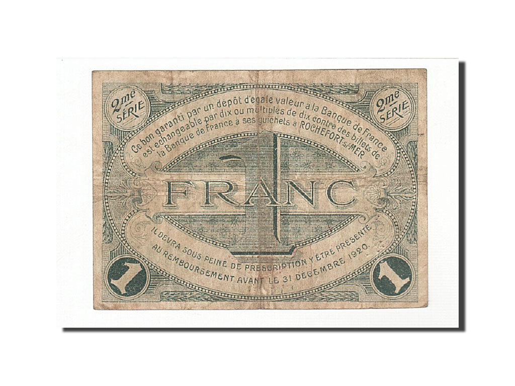 Banknote, Pirot:107-9, 1 Franc, 1915, France, EF(40-45), Rochefort-sur-Mer