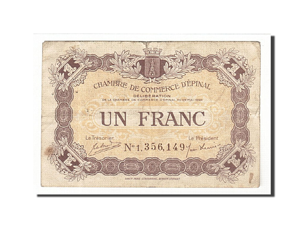 Billete, 1 Franc, Pirot:56-5, 1920, Francia, MBC, Epinal