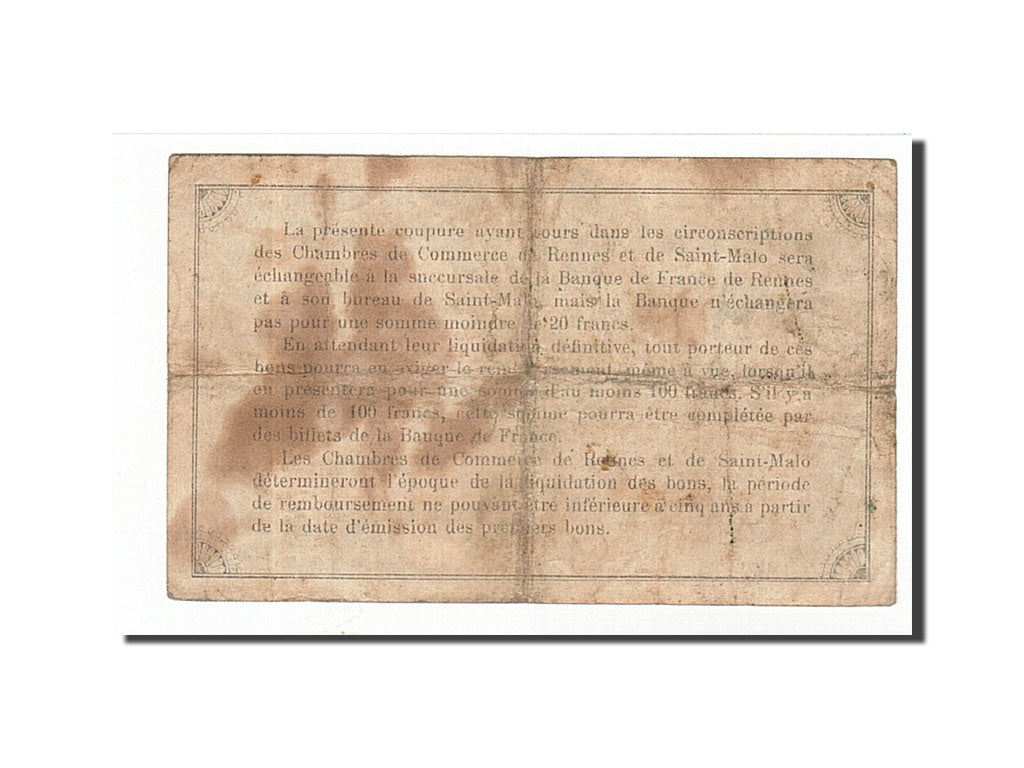 Banknote, Pirot:105-3, 1 Franc, 1915, France, VF(30-35), Rennes et Saint-Malo
