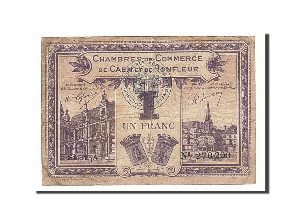 Banknote, Pirot:34-22, 1 Franc, 1920, France, VF(30-35), Caen et Honfleur
