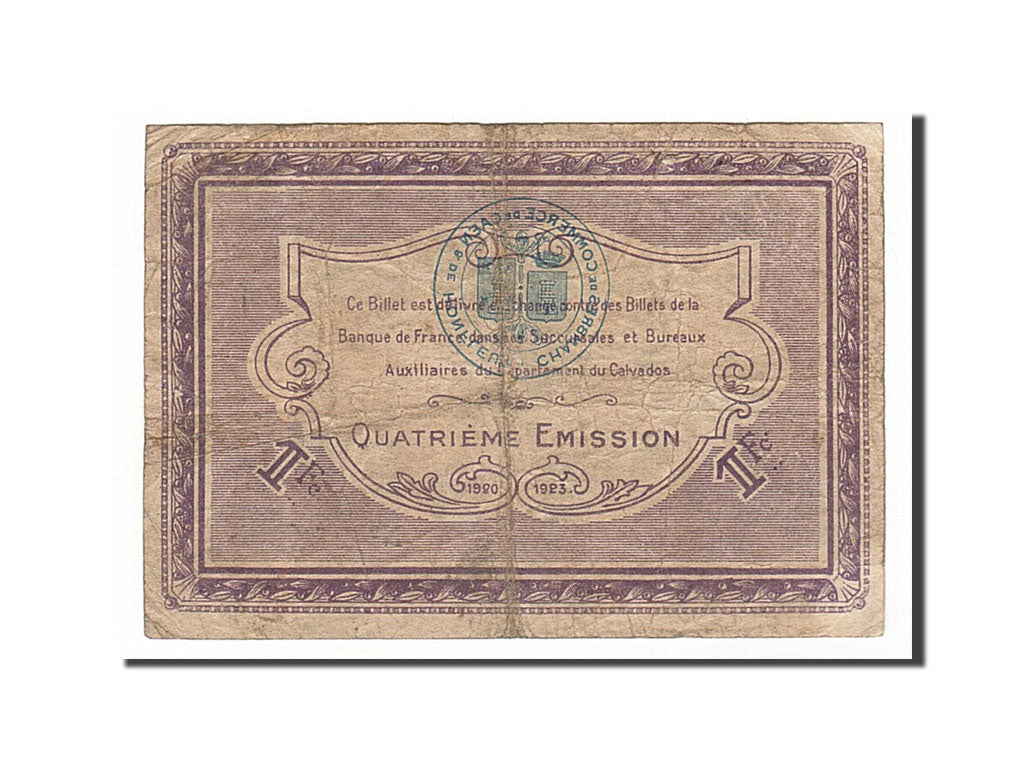 Banknote, Pirot:34-22, 1 Franc, 1920, France, VF(30-35), Caen et Honfleur