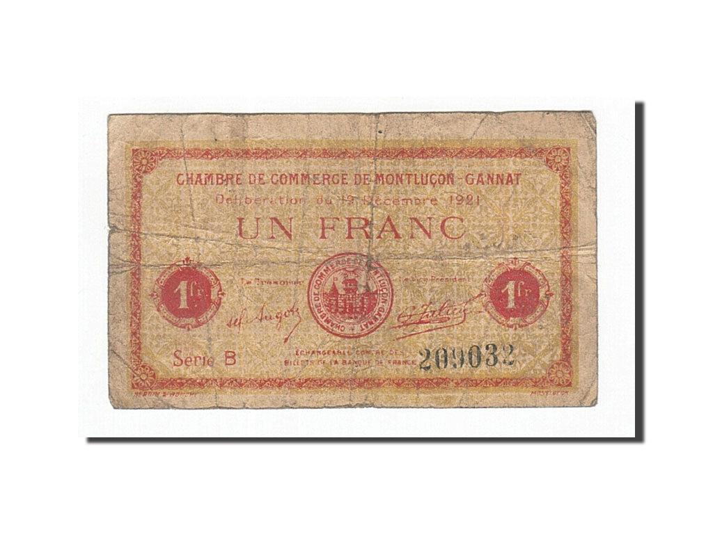 Banknote, Pirot:84-63, 1 Franc, 1921, France, VF(20-25), Montluçon