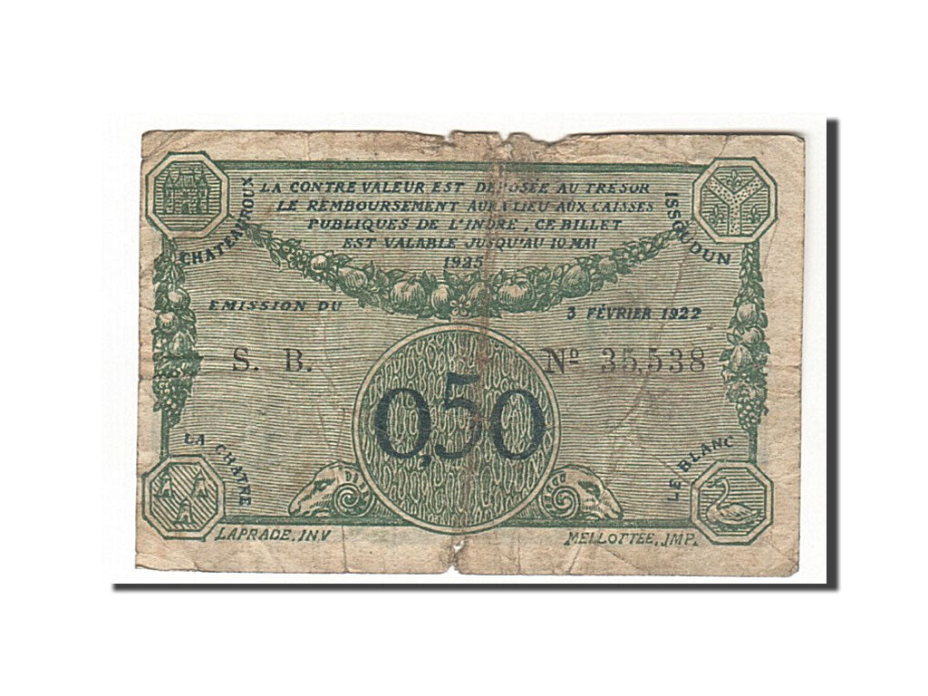Geldschein, Frankreich, Chateauroux, 50 Centimes, 1922, S, Pirot:46-28