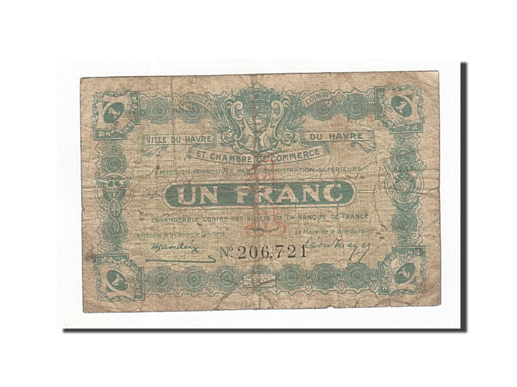 Banknote, Pirot:68-28, 1 Franc, 1920, France, VF(20-25), Le Havre