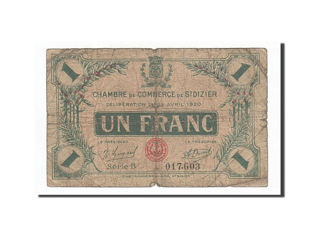 Banknote, Pirot:113-19, 1 Franc, 1920, France, F(12-15), Saint-Dizier