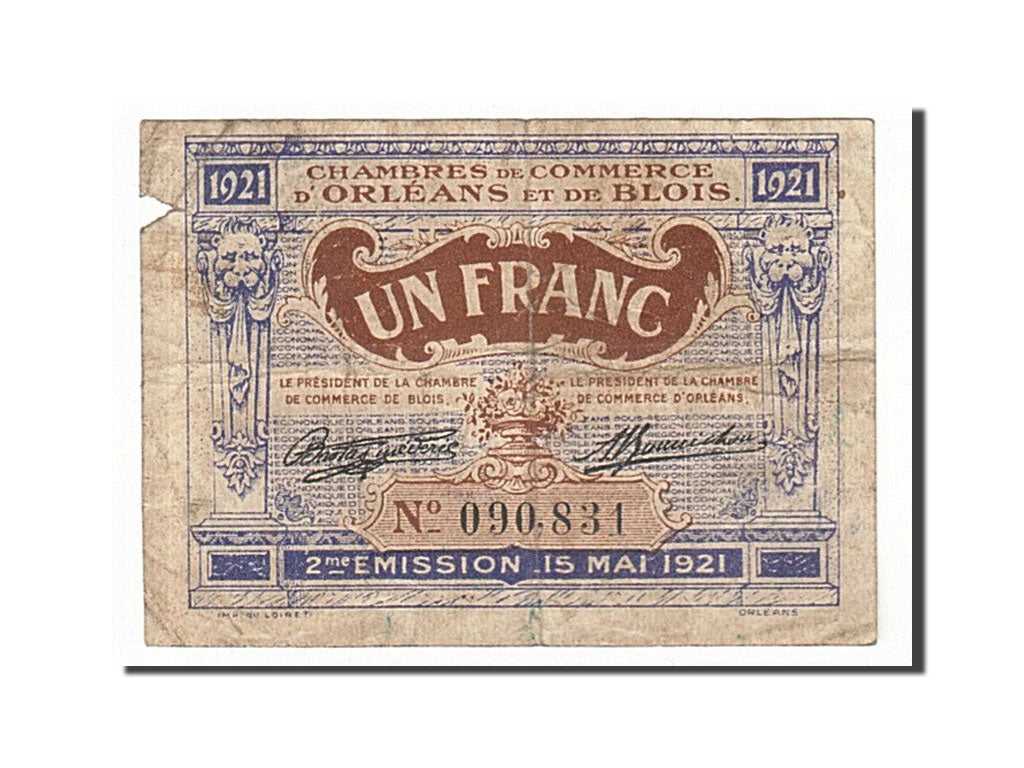 Banknote, Pirot:96-7, 1 Franc, 1921, France, F(12-15), Orléans et Blois
