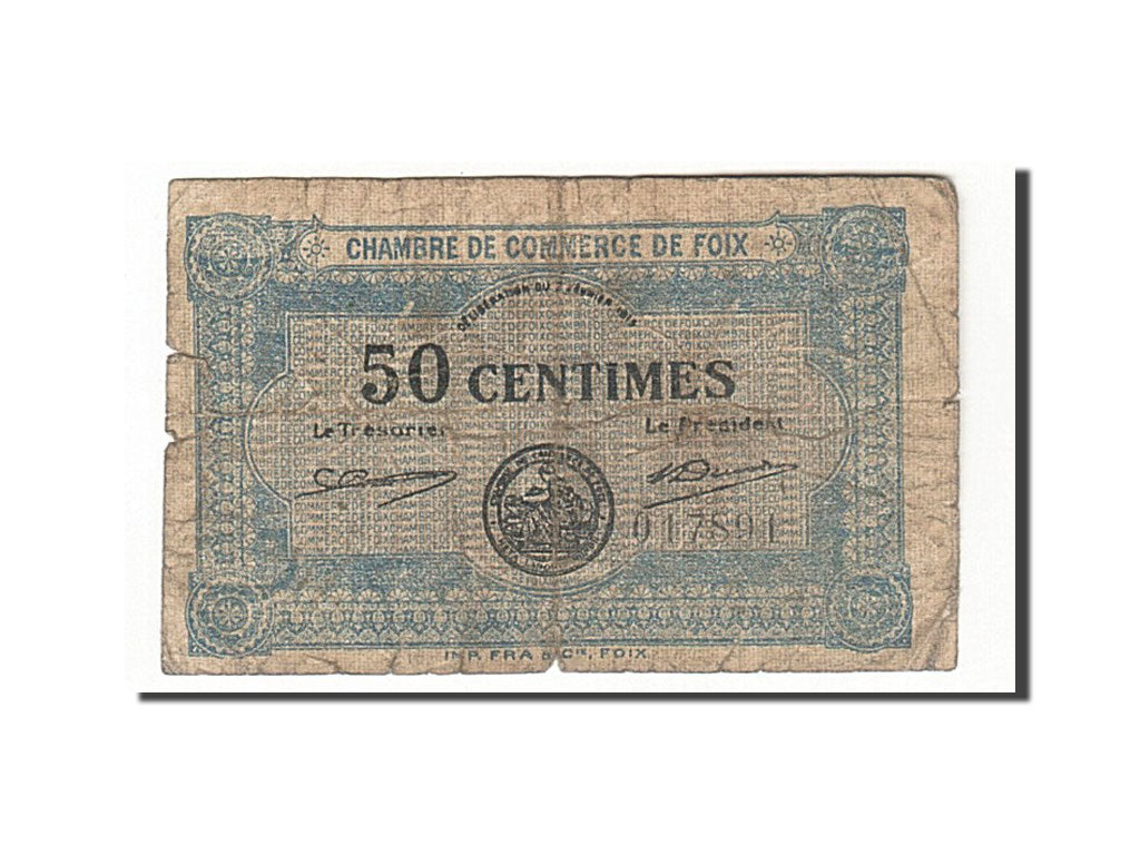 Banknote, Pirot:59-1, 50 Centimes, 1915, France, VF(20-25), Foix