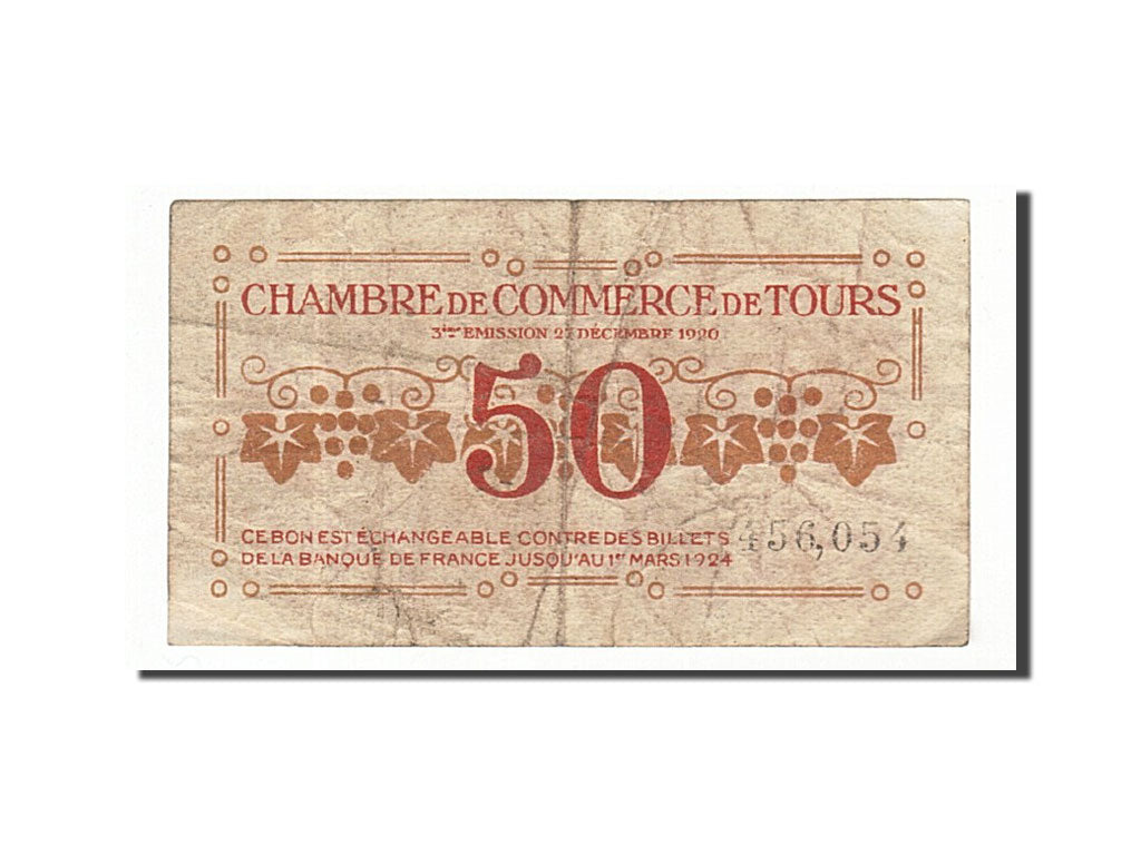 Banknote, Pirot:123-6, 50 Centimes, 1920, France, VF(30-35), Tours