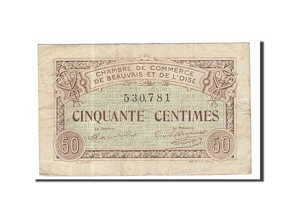 Banknote, Pirot:22-1, 50 Centimes, 1920, France, EF(40-45), Beauvais