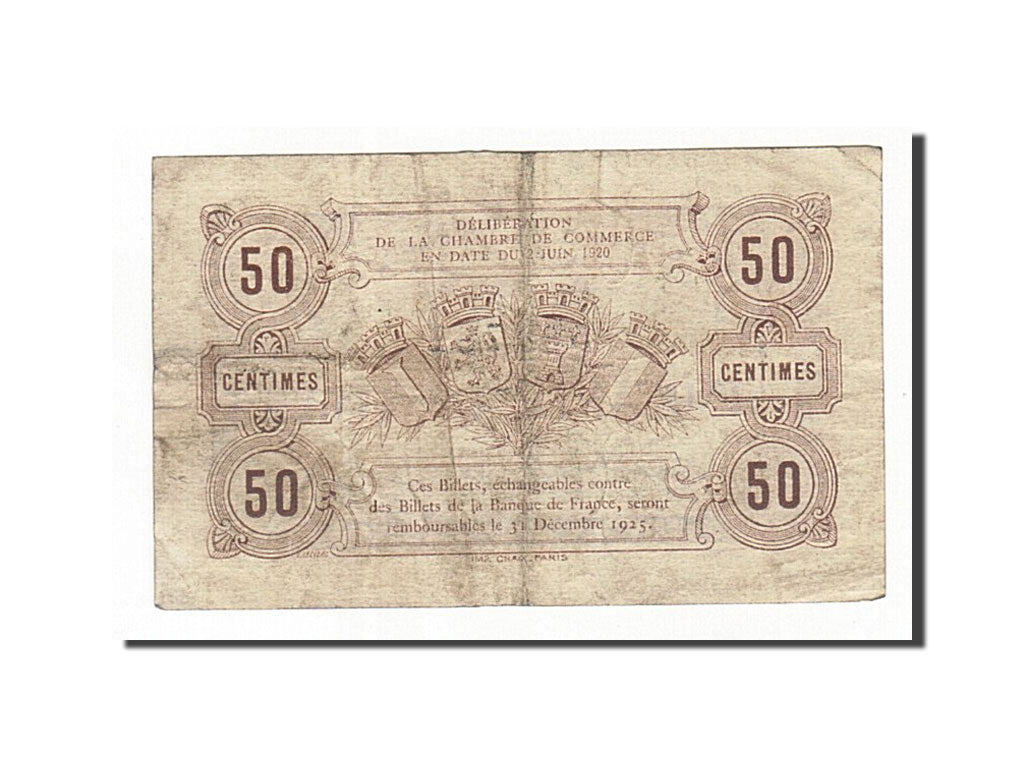 Banknote, Pirot:22-1, 50 Centimes, 1920, France, EF(40-45), Beauvais