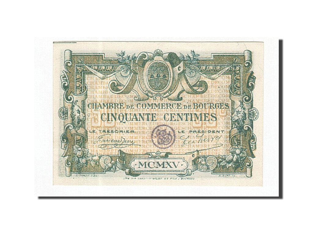 Billete, 50 Centimes, Pirot:32-1, 1915, Francia, UNC, Bourges