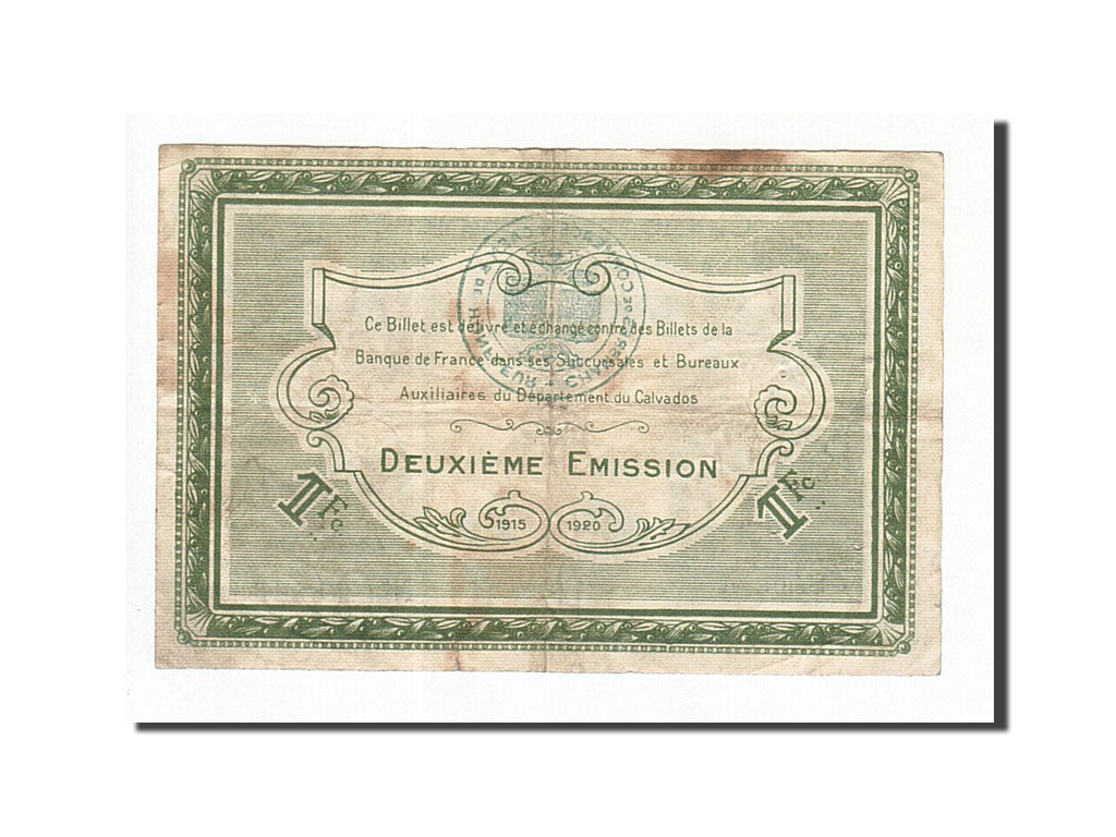 Banknote, Pirot:34-14, 1 Franc, 1915, France, EF(40-45), Caen et Honfleur
