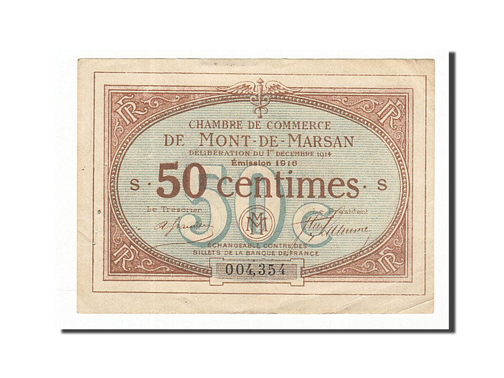 Banconote, Pirot:82-1, BB+, Mont-de-Marsan, 50 Centimes, 1914, Francia