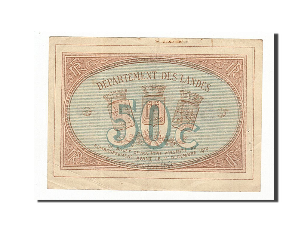 Banconote, Pirot:82-1, BB+, Mont-de-Marsan, 50 Centimes, 1914, Francia