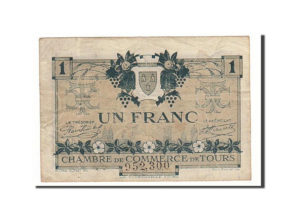 Banknote, Pirot:123-4, 1 Franc, 1920, France, EF(40-45), Tours