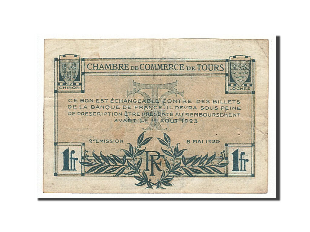 Banknote, Pirot:123-4, 1 Franc, 1920, France, EF(40-45), Tours