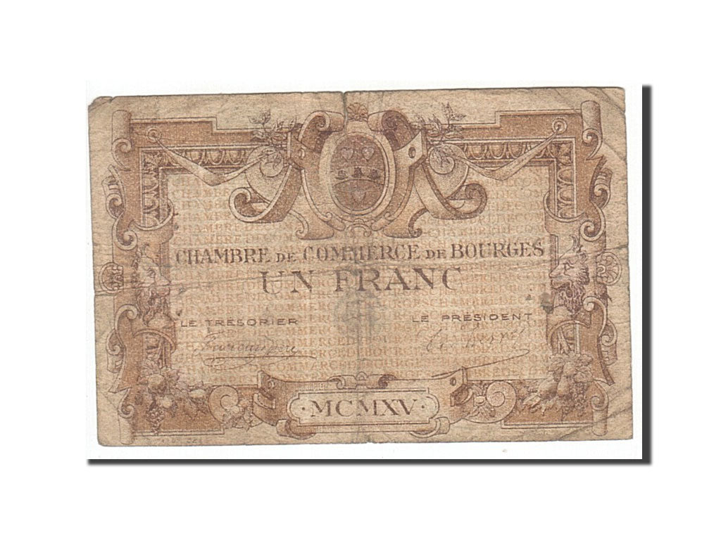 Banknot, Francja, Bourges, 1 Franc, 1915, VF(20-25), Pirot:32-4