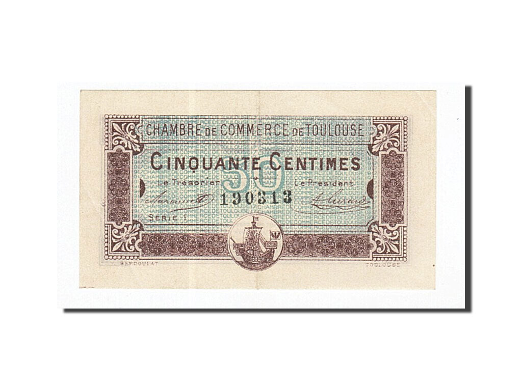 Banknote, Pirot:122-22, 50 Centimes, 1917, France, AU(55-58), Toulouse