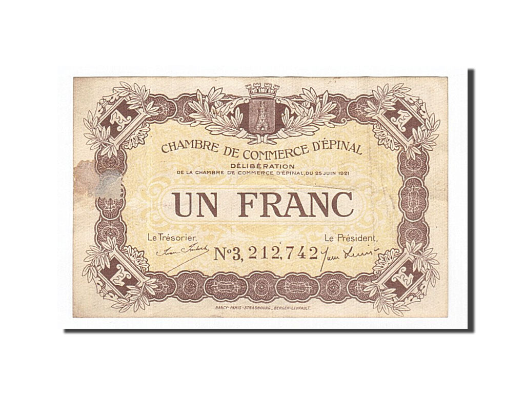 Geldschein, Frankreich, Epinal, 1 Franc, 1921, SS, Pirot:56-14