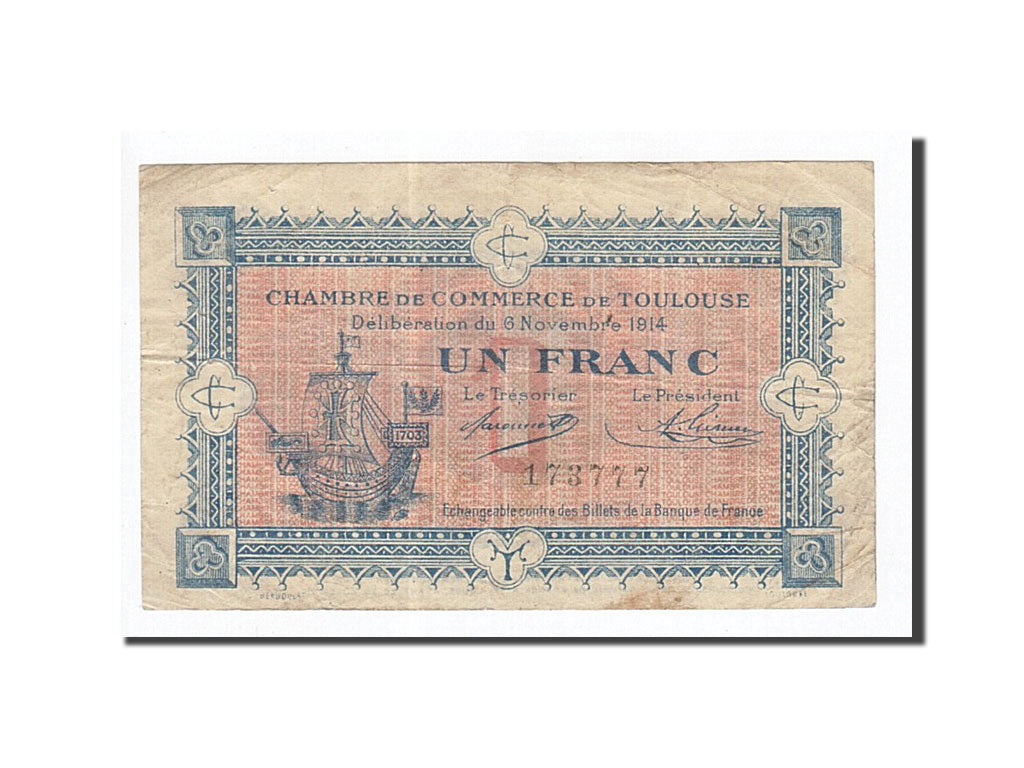 Billet, France, Toulouse, 1 Franc, 1914, TTB, Pirot:122-6