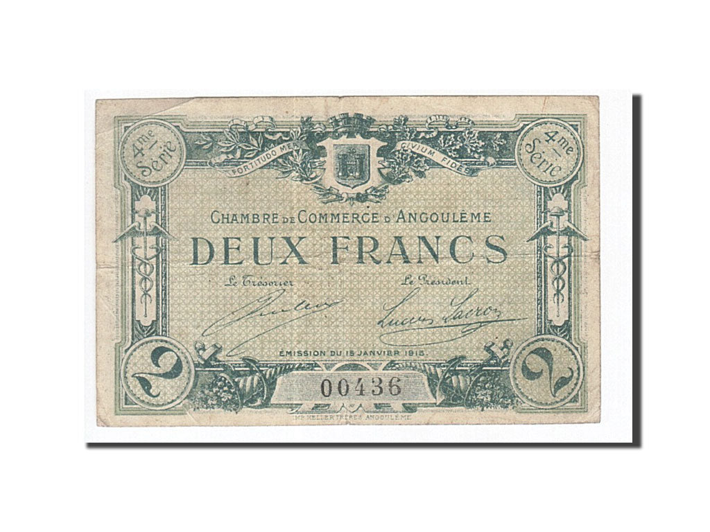 Banknote, Pirot:9-22, 2 Francs, 1915, France, EF(40-45), Angoulême