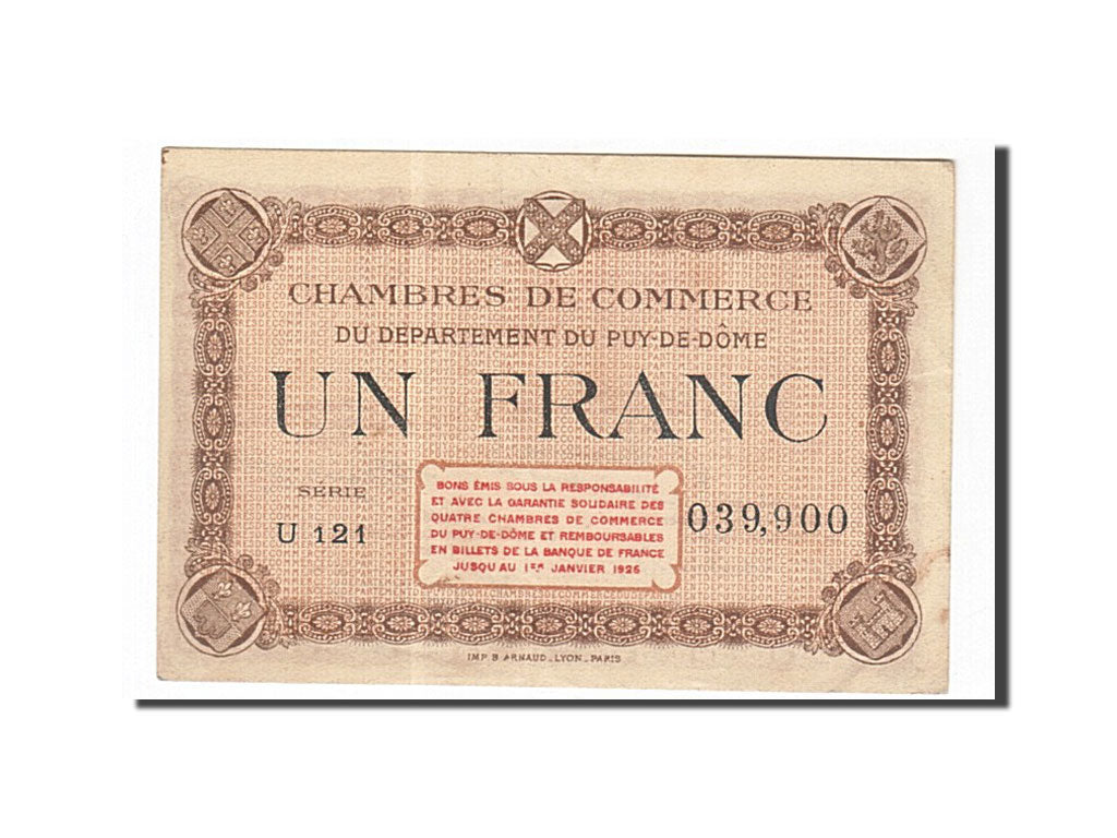 Banknote, Pirot:103-24, 1 Franc, France, AU(55-58), Clermont-Ferrand