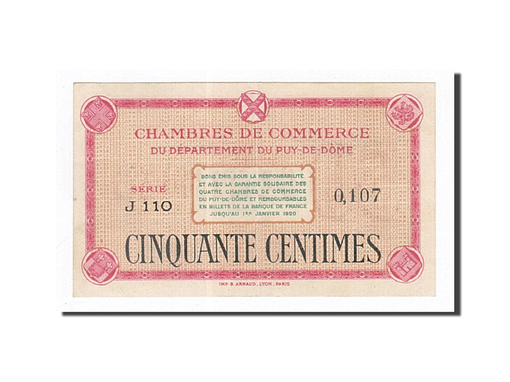 Banknote, Pirot:103-12, 50 Centimes, France, AU(55-58), Clermont-Ferrand