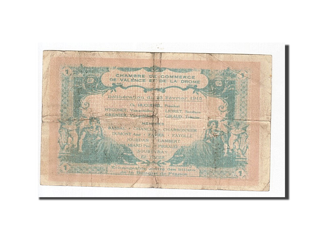 Banknot, Francja, Valence, 1 Franc, 1915, EF(40-45), Pirot:127-7
