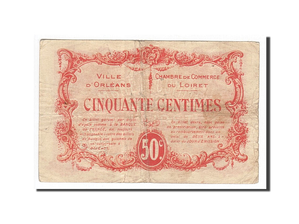 Banknote, Pirot:95-4, 50 Centimes, 1915, France, EF(40-45), Orléans