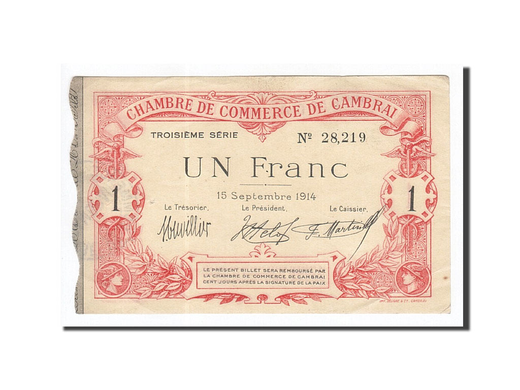 Billete, 1 Franc, Pirot:37-21, 1914, Francia, MBC+, Cambrai
