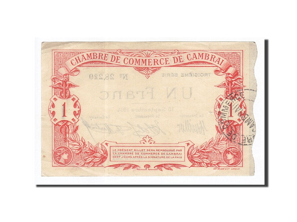 Billete, 1 Franc, Pirot:37-21, 1914, Francia, MBC+, Cambrai