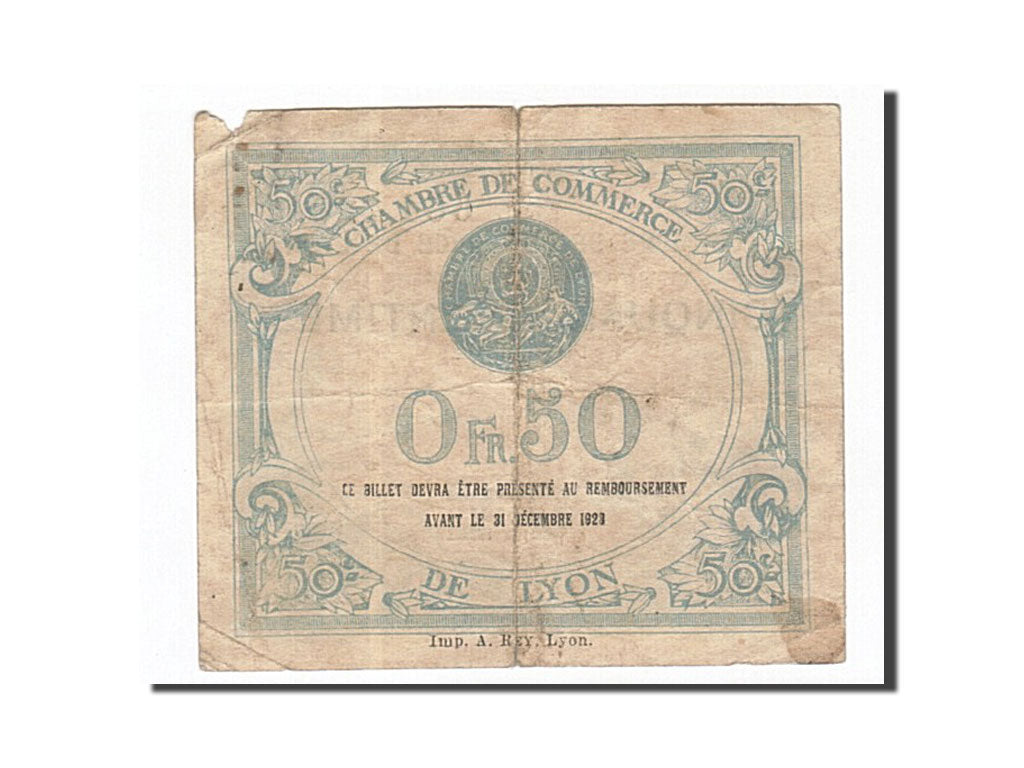 Banconote, Pirot:77-18, MB, Lyon, 50 Centimes, 1919, Francia