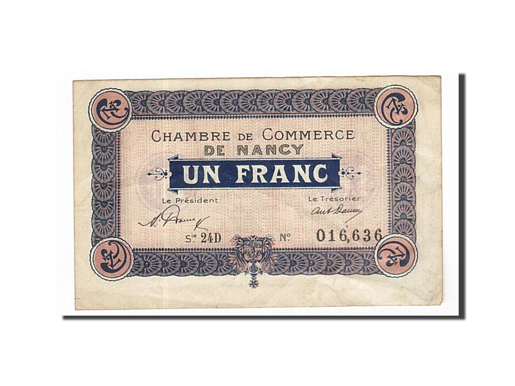 Banconote, Pirot:87-44, BB, Nancy, 1 Franc, 1921, Francia