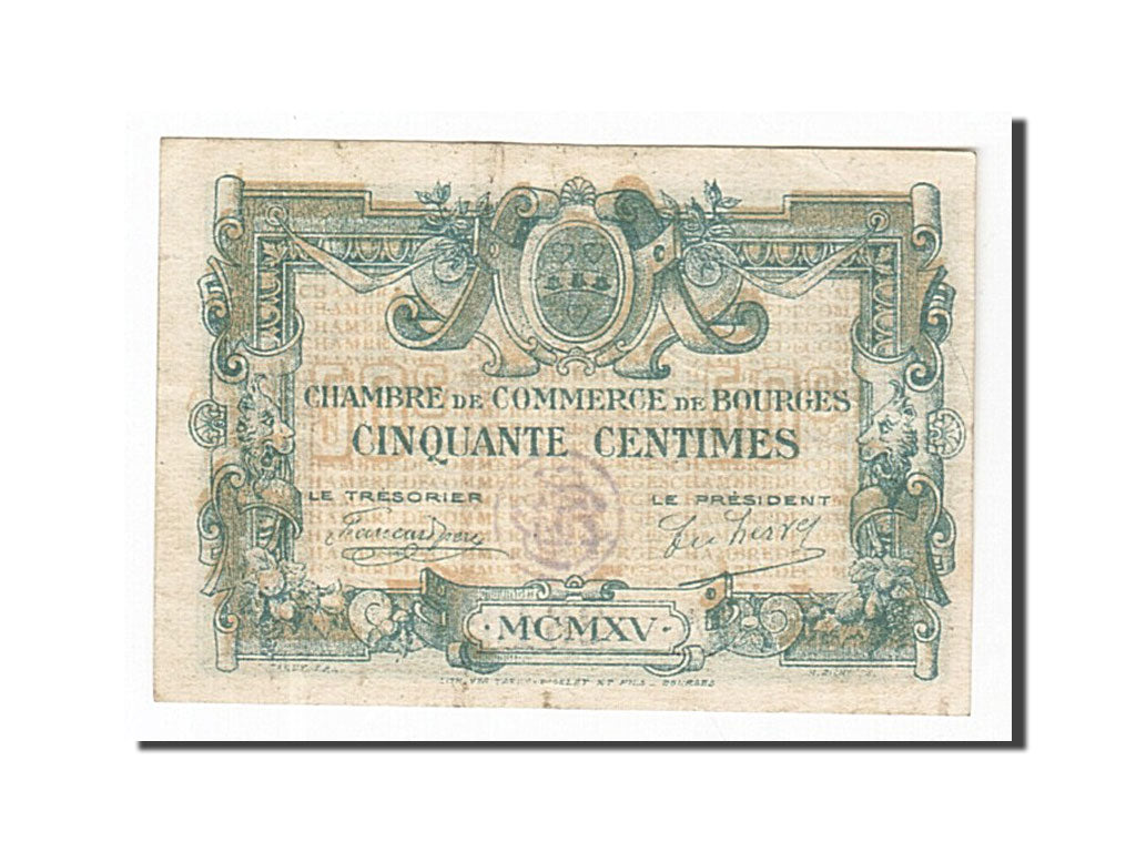 Banconote, Pirot:32-5, BB, Bourges, 50 Centimes, 1915, Francia