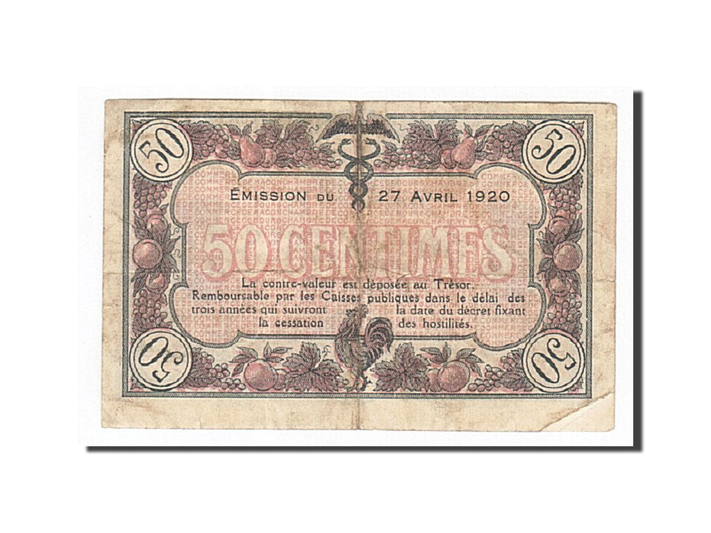 Banconote, Pirot:78-11, BB, Macon, 50 Centimes, 1920, Francia
