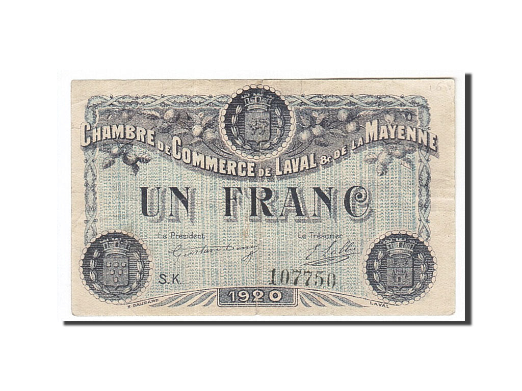 Banknote, Pirot:67-2, 1 Franc, 1920, France, EF(40-45), Laval