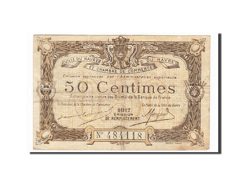 Geldschein, Frankreich, Le Havre, 50 Centimes, 1917, SS, Pirot:68-17