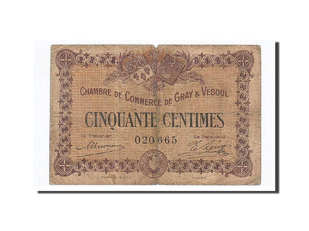 Geldschein, Frankreich, Gray et Vesoul, 50 Centimes, 1915, S, Pirot:62-1