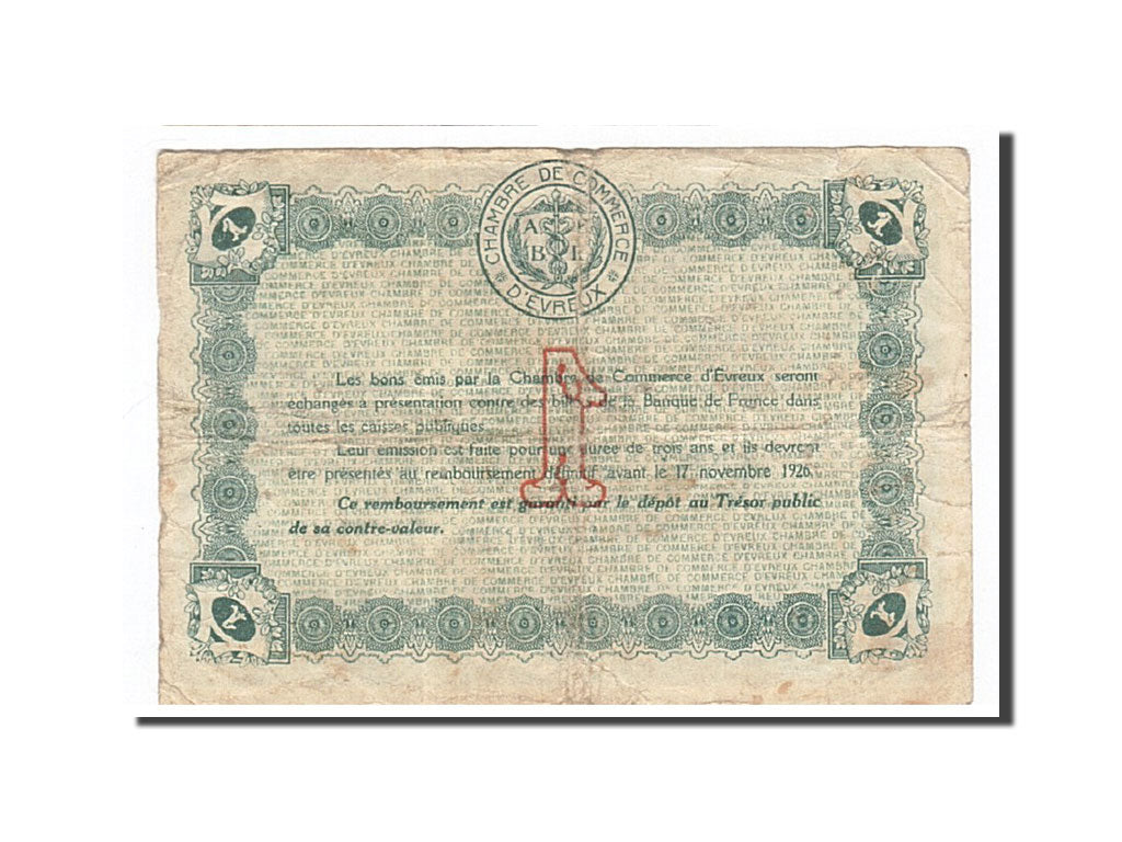 Banknot, Francja, Evreux, 1 Franc, 1921, VF(20-25), Pirot:57-23