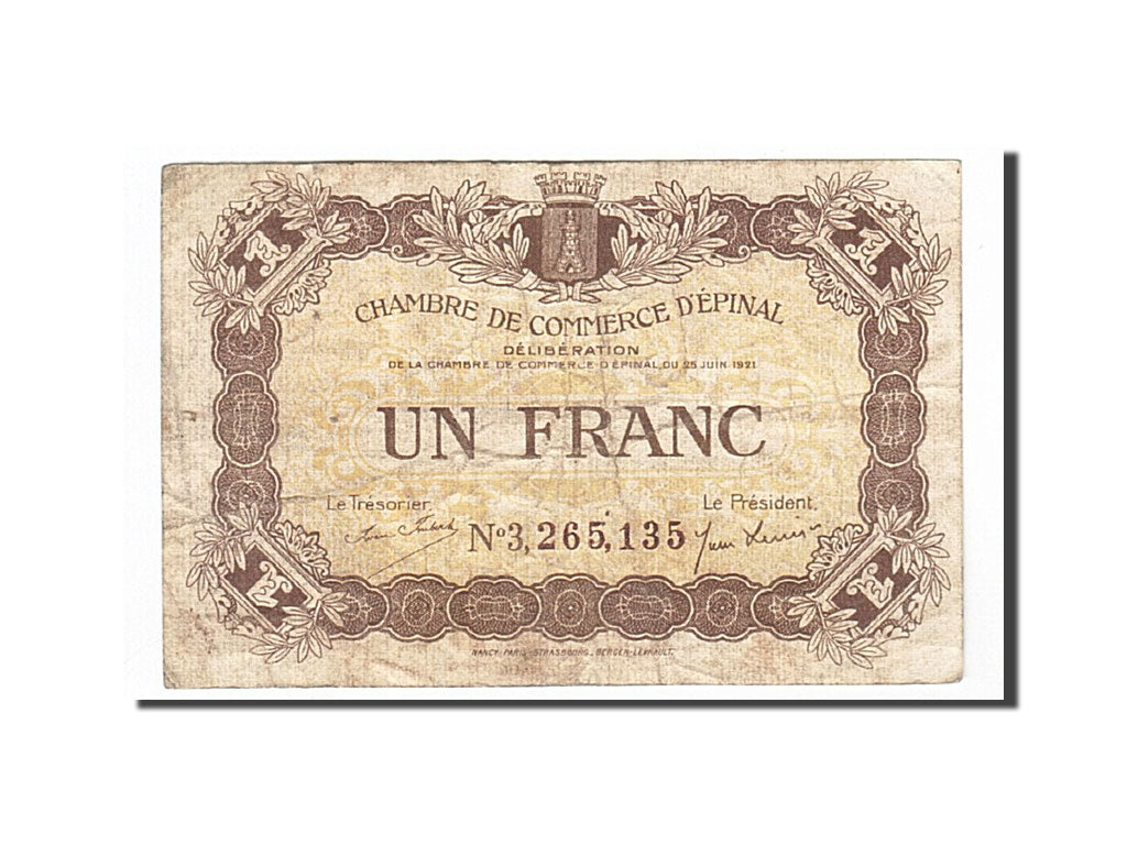 Banknot, Francja, Epinal, 1 Franc, 1921, VF(30-35), Pirot:56-14