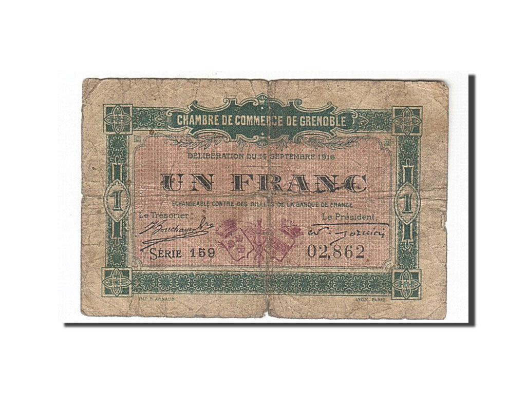 Banknot, Francja, Grenoble, 1 Franc, 1916, F(12-15), Pirot:63-6