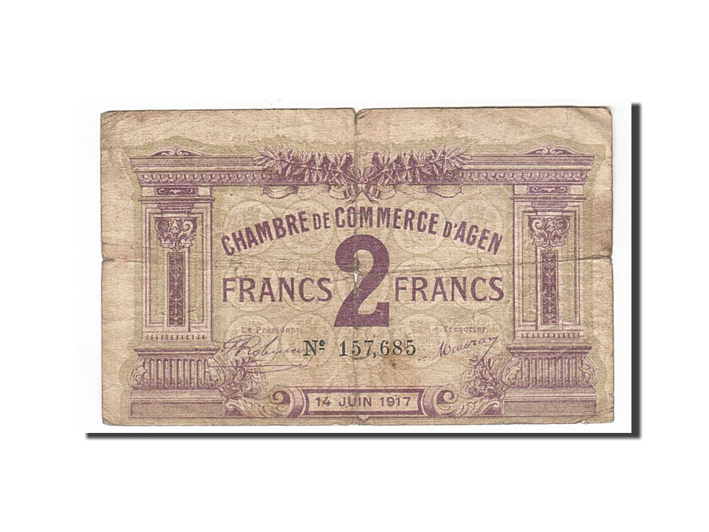 Billete, 2 Francs, Pirot:2-11, 1917, Francia, RC+, Agen