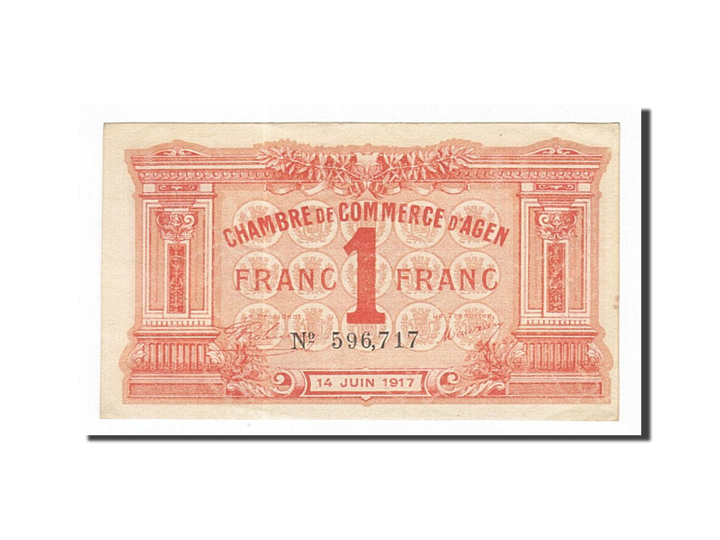 Banknote, Pirot:2-9, 1 Franc, 1917, France, AU(55-58), Agen